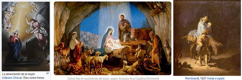 Representaciones artísticas de la Anunciación, la Gruta de la Natividad y la Huida a Egipto