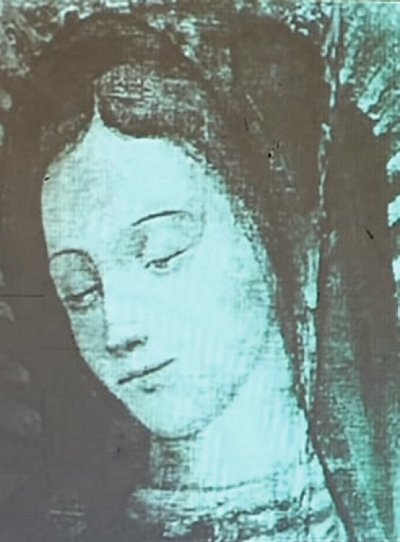 Foto de la imagen original de la Virgen de Guadalupe, tomada en 1923, antes de haber sido retocada